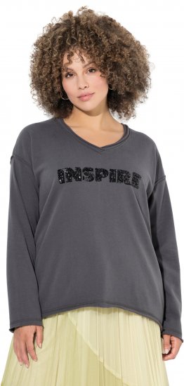 Ulla Popken Inspire Lettering V-Neck Sweatshirt Graphite Grey - Hupparit ja collegepaidat - 