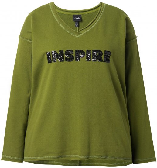 Ulla Popken Inspire Lettering V-Neck Sweatshirt Blooming Bay - Hupparit ja collegepaidat - 
