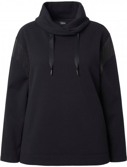 Ulla Popken Chain Fringe Smooth Fleece Sweatshirt Black - Hupparit ja collegepaidat - 
