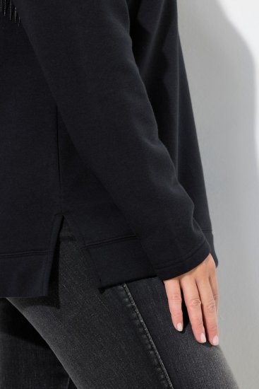 Ulla Popken Chain Fringe Smooth Fleece Sweatshirt Black - Naisten hupparit ja collegepaidat isot koot - Mukavat collegepaidat, huput ja neuleet