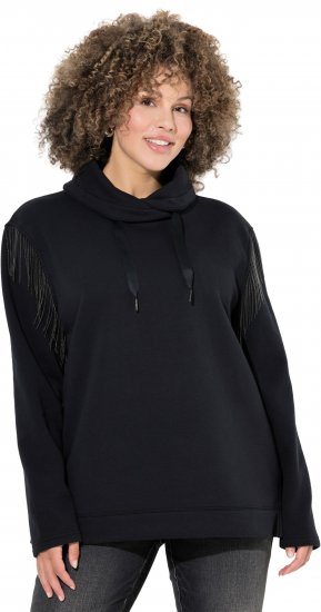 Ulla Popken Chain Fringe Smooth Fleece Sweatshirt Black - Hupparit ja collegepaidat - 