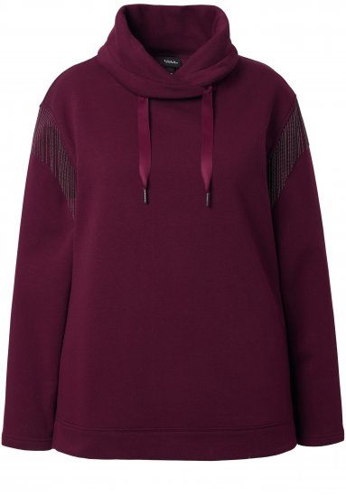 Ulla Popken Chain Fringe Smooth Fleece Sweatshirt Dark Wine Red - Hupparit ja collegepaidat - 