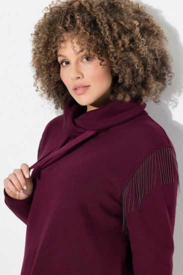 Ulla Popken Chain Fringe Smooth Fleece Sweatshirt Dark Wine Red - Naisten hupparit ja collegepaidat isot koot - Mukavat collegepaidat, huput ja neuleet
