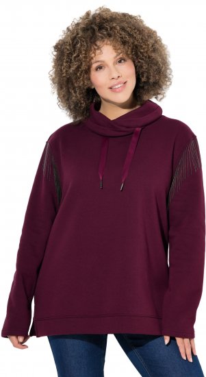 Ulla Popken Chain Fringe Smooth Fleece Sweatshirt Dark Wine Red - Hupparit ja collegepaidat - 