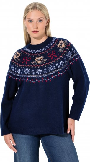 Ulla Popken Norwegian Style Christmas Sweater Blue - Naisten hupparit ja collegepaidat isot koot - 