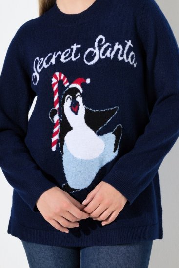 Ulla Popken Christmas Motif Classic Fit Sweater Navy - Naisten hupparit ja collegepaidat isot koot - Mukavat collegepaidat, huput ja neuleet