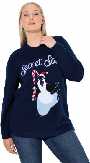 Ulla Popken Christmas Motif Classic Fit Sweater Navy - Hupparit ja collegepaidat - 