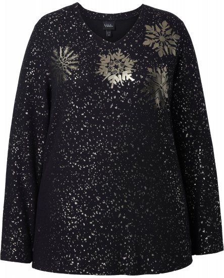 Ulla Popken Metallic Print Extra Soft Christmas Sweatshirt Black - Hupparit ja collegepaidat - 