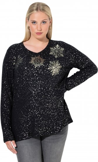Ulla Popken Metallic Print Extra Soft Christmas Sweatshirt Black - Hupparit ja collegepaidat - 
