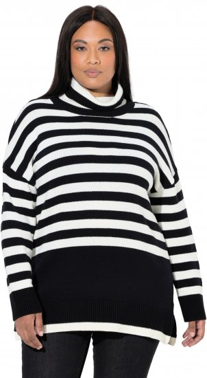 Ulla Popken Striped Stand-Up Collar Sweater Black - Hupparit ja collegepaidat - 