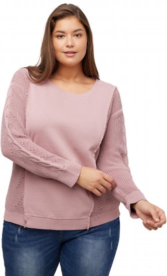 Ulla Popken Mixed Knit Patch Look Sweatshirt Old Pink - Naisten hupparit ja collegepaidat isot koot - 