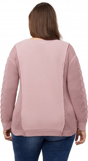 Ulla Popken Mixed Knit Patch Look Sweatshirt Old Pink - Naisten hupparit ja collegepaidat isot koot - 