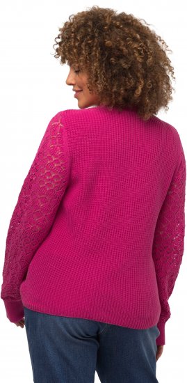 Ulla Popken Shaker Stitch Cropped Gathered Sweater Fuchsia Pink - Naisten hupparit ja collegepaidat isot koot - 