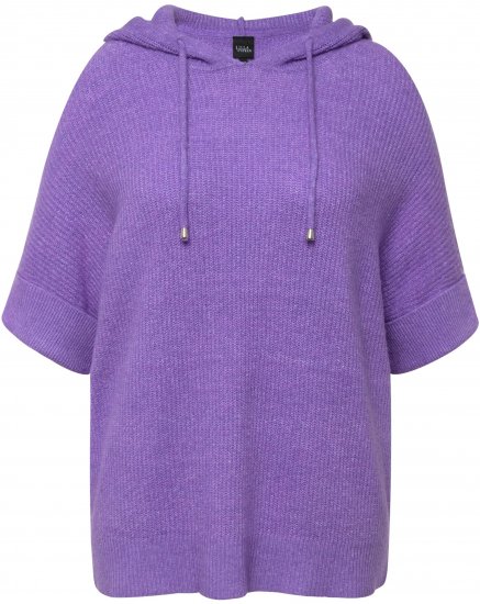 Ulla Popken Fuzzy Knit Short Sleeve Hoodie Pale Lilac - Naisten hupparit ja collegepaidat isot koot - 
