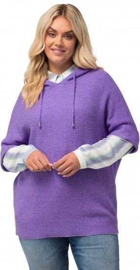 Ulla Popken Fuzzy Knit Short Sleeve Hoodie Pale Lilac - Naisten hupparit ja collegepaidat isot koot - 