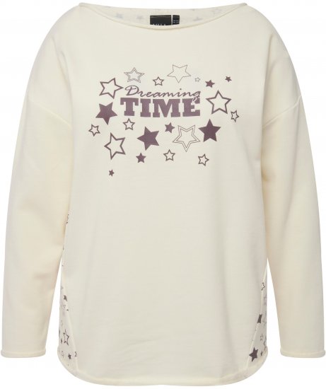 Ulla Popken Dreaming Time Long Sleeve Sweatshirt Chalk - Naisten hupparit ja collegepaidat isot koot - 