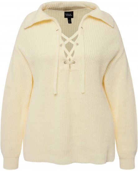 Ulla Popken Lace Up Sailor Collar Sweater Vanilla - Naisten hupparit ja collegepaidat isot koot - 