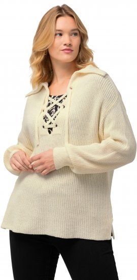 Ulla Popken Lace Up Sailor Collar Sweater Vanilla - Naisten hupparit ja collegepaidat isot koot - 