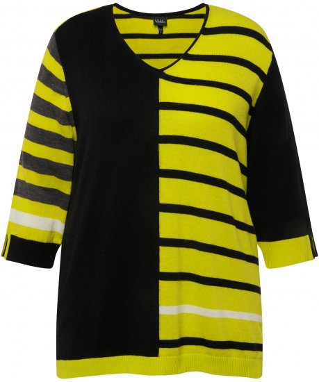 Ulla Popken Mixed Stripe 3/4 Sleeve Colorblock Sweater Apple Green - Naisten hupparit ja collegepaidat isot koot - 