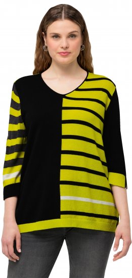 Ulla Popken Mixed Stripe 3/4 Sleeve Colorblock Sweater Apple Green - Naisten hupparit ja collegepaidat isot koot - 