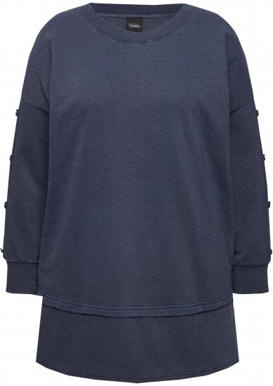 Ulla Popken Layered Look Button Sleeve Sweatshirt Navy - Naisten hupparit ja collegepaidat isot koot - 