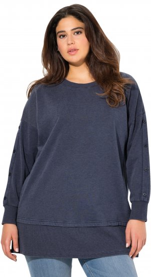 Ulla Popken Layered Look Button Sleeve Sweatshirt Navy - Naisten hupparit ja collegepaidat isot koot - 