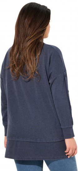 Ulla Popken Layered Look Button Sleeve Sweatshirt Navy - Naisten hupparit ja collegepaidat isot koot - 