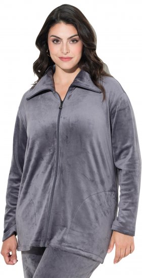 Ulla Popken Velour Loungewear Jacket Dark Grey - Naisten hupparit ja collegepaidat isot koot - 