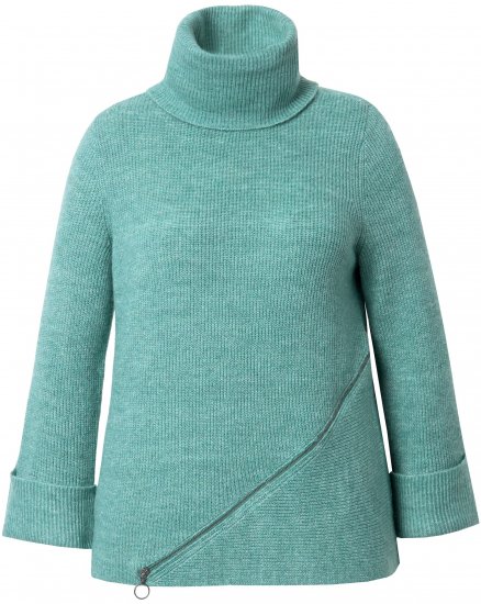 Ulla Popken Asymmetric Zipper Turtleneck Sweater Green - Hupparit ja collegepaidat - 