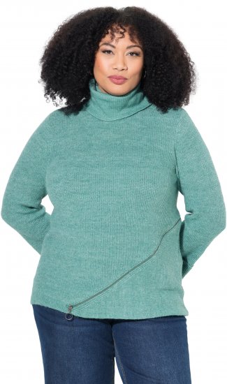 Ulla Popken Asymmetric Zipper Turtleneck Sweater Green - Hupparit ja collegepaidat - 