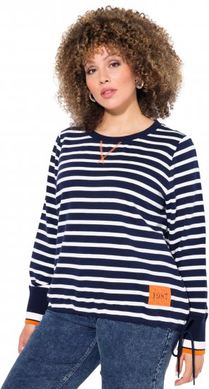 Ulla Popken Striped Drawstring Hem Sweatshirt Navy - Naisten hupparit ja collegepaidat isot koot - 