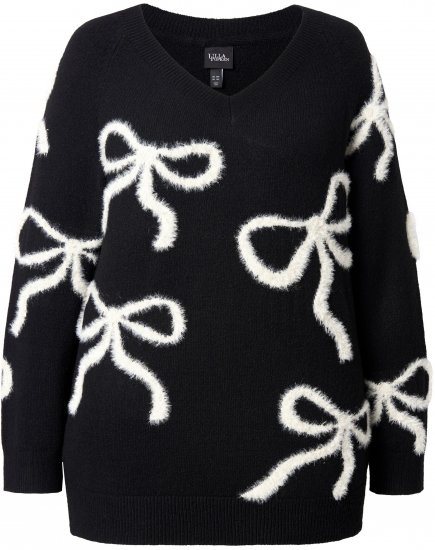 Ulla Popken Glitter Bow Sweater Black - Naisten hupparit ja collegepaidat isot koot - 