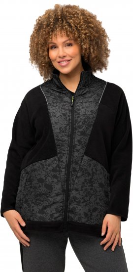 Ulla Popken Patch Print Fleece Jacket Black - Naisten hupparit ja collegepaidat isot koot - 
