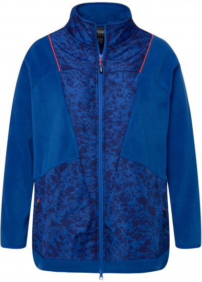 Ulla Popken Patch Print Fleece Jacket Denim Blue - Naisten hupparit ja collegepaidat isot koot - 
