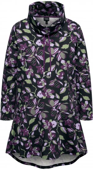 Ulla Popken Floral Stand-Up Collar Flounce Panel Sweatshirt Black - Naisten hupparit ja collegepaidat isot koot - 