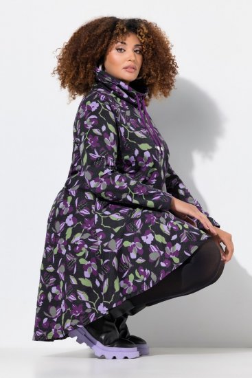 Ulla Popken Floral Stand-Up Collar Flounce Panel Sweatshirt Black - Naisten hupparit ja collegepaidat isot koot - Mukavat collegepaidat, huput ja neuleet