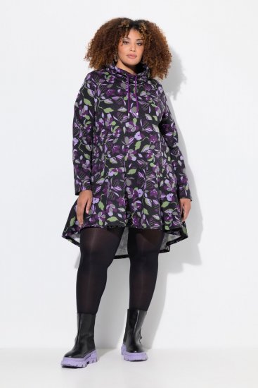Ulla Popken Floral Stand-Up Collar Flounce Panel Sweatshirt Black - Naisten hupparit ja collegepaidat isot koot - Mukavat collegepaidat, huput ja neuleet