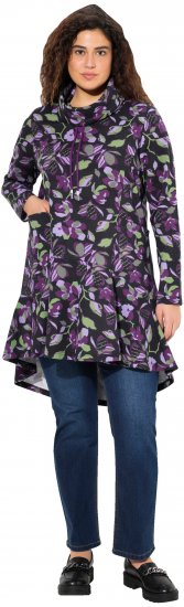 Ulla Popken Floral Stand-Up Collar Flounce Panel Sweatshirt Black - Naisten hupparit ja collegepaidat isot koot - 