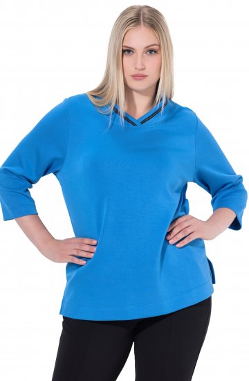Ulla Popken Classic Fit with Side Slits 3/4 Sleeve Sweatshirt Royal Blue - Naisten hupparit ja collegepaidat isot koot - 