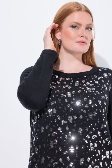 Ulla Popken Sequined Soft Fine Knit Sweater Black - Naisten hupparit ja collegepaidat isot koot - Mukavat collegepaidat, huput ja neuleet
