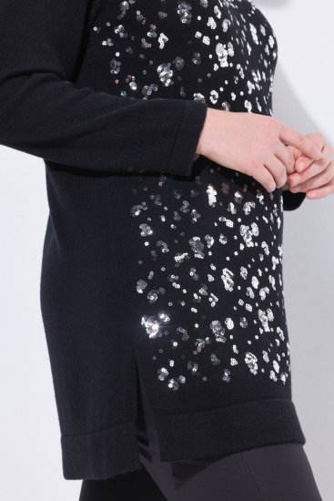 Ulla Popken Sequined Soft Fine Knit Sweater Black - Naisten hupparit ja collegepaidat isot koot - Mukavat collegepaidat, huput ja neuleet