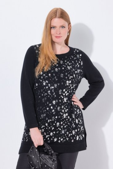 Ulla Popken Sequined Soft Fine Knit Sweater Black - Naisten hupparit ja collegepaidat isot koot - Mukavat collegepaidat, huput ja neuleet