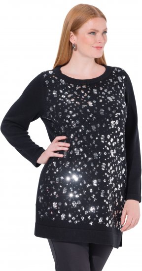 Ulla Popken Sequined Soft Fine Knit Sweater Black - Naisten hupparit ja collegepaidat isot koot - 