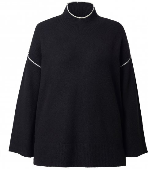 Ulla Popken Decorative Seam Contrast Color Sweater Black - Naisten hupparit ja collegepaidat isot koot - 