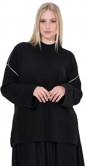 Ulla Popken Decorative Seam Contrast Color Sweater Black - Naisten hupparit ja collegepaidat isot koot - 