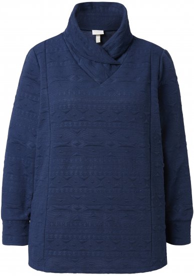 Ulla Popken Eco Cotton Stripe Textured Sweatshirt Navy - Naisten hupparit ja collegepaidat isot koot - 