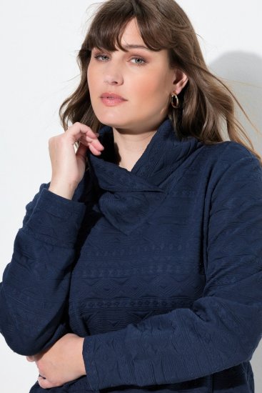 Ulla Popken Eco Cotton Stripe Textured Sweatshirt Navy - Naisten hupparit ja collegepaidat isot koot - Mukavat collegepaidat, huput ja neuleet