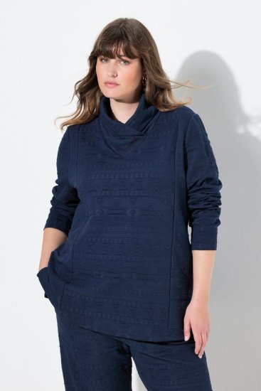 Ulla Popken Eco Cotton Stripe Textured Sweatshirt Navy - Naisten hupparit ja collegepaidat isot koot - Mukavat collegepaidat, huput ja neuleet