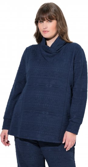 Ulla Popken Eco Cotton Stripe Textured Sweatshirt Navy - Naisten hupparit ja collegepaidat isot koot - 