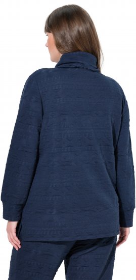 Ulla Popken Eco Cotton Stripe Textured Sweatshirt Navy - Naisten hupparit ja collegepaidat isot koot - 